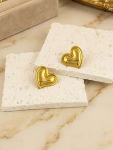 Women's Vintage Heart Stud Earrings, Gold Charm Waterproof Stainless Steel Jewelry, Suitable For Summer Vacation, Wedding Party, Daily Wear Gift - Multicolor - View 6