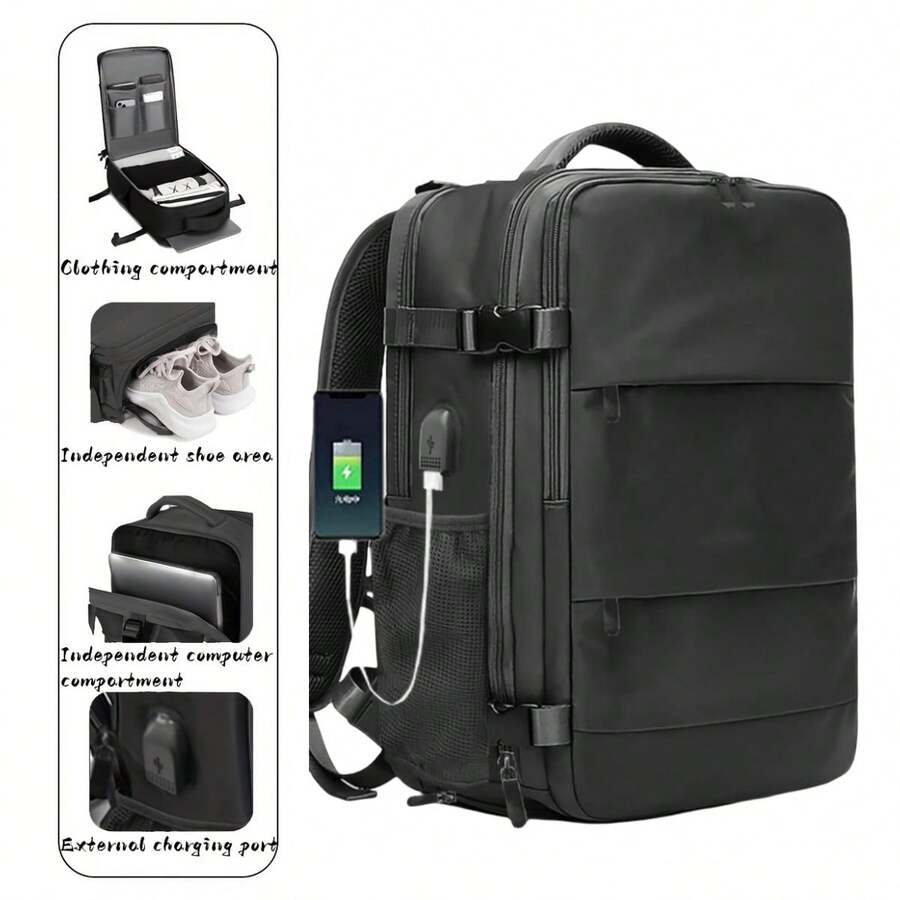 1PC Black Travel Laptop Backpack For Men-11.8*16.9*7.9 Inch, Hiking Backpack Outdoor Sports Rucksack Casual, Daypack Travel Essentials - 黑色 - 查看 1