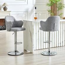 Modern Bar Stool Set (Set Of 2) / High-Quality Linen Bar Stools, -Plated Steel Frame / Easy To Install / High Load Capacity / Suitable For Home Bars And Restaurants - 灰色 - 查看 2