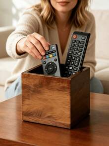 Warm Wooden Aesthetic Desktop Storage & Display Box, Nordic Style Wooden Remote Control Holder, Suitable For Organizing Air Conditioner Remotes, Essential Storage Rack For Coffee Table And Entryway, Create A Tidy Home - Multicolor - View 4