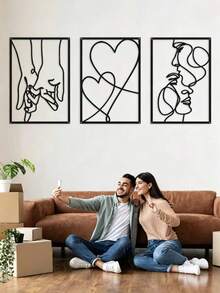 Un ensemble de décorations murales minimalistes en métal, décorations murales en métal de mains s'embrassant pour la Saint-Valentin, décorations murales de maison esthétiques modernes, cadeaux d'anniversaire d'été, mariages, plages, rentrée scolaire, fournitures scolaires, décorations de chambre - A - Voir 5