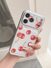 1pc Fashion Creative Full-Screen Red Cherry Pattern Electroplated Silver Leather Puffy Phone Case Compatible With Apple XS/XS Max/XR/11/12/13/14/14 Plus/15/15 Plus/16 Pro/16 Pro Max/17 Pro Max Series, Shockproof, Camera Protection, Holiday Gift, Suitable For Men And Women Couples - Multicolor - View 5