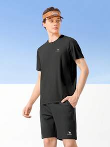 CAMEL CROWN Men's Outdoor Sports Suit Spring Fitness Wear, Breathable Quick-Drying Training Suit, Short-Sleeve Two Pieces Set - Phantom Black Phantom Black - View 2