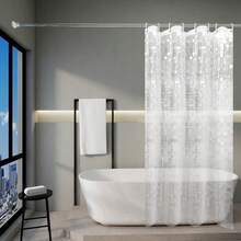 [Modern Minimalist PEVA Waterproof Shower Curtain]Geometric Mosaic Pattern, Breathable Bathroom, Semi-Transparent Flexible Material, Reinforced Plastic Rings - Clear - View 12