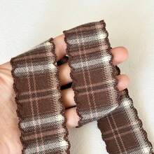 2 Yards Classic Plaid Wavy Edge Ribbon, Bouquet Decoration Satin Ribbon, Suitable For Handmade Bouquets, Gift Wrapping, Party Decor, Floral Design, Gift Ribbon, Event Decoration, Floral Ribbon - 1 Piece, Brown - View 2