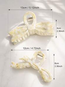 2PCS Printed Bow Hair Clips, Suitable For Thick Hair, Minimalist Design Large Hair Clips, Suitable For Thick Or Thin Hair. Durable Non-Slip Hair Clips For Women, New High-End Autumn/Winter Hair Accessories Launched In 2026, Essential Accessories For Women's Holiday Outfits And Summer Styling. - Multicolor - View 4