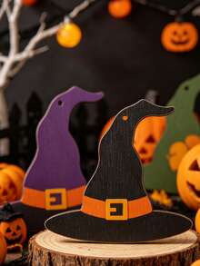 20pcs Halloween Witch Hat DIY Decorative Wooden Signs, Witch Hat Shaped Design With Jute Rope, Suitable For Halloween Party Surprise Decoration, Halloween Indoor And Outdoor Party, Halloween Scene Arrangement, Trick Or Treat Activity, DIY Handicrafts, Holiday Gift - One Size Fits All - View 4