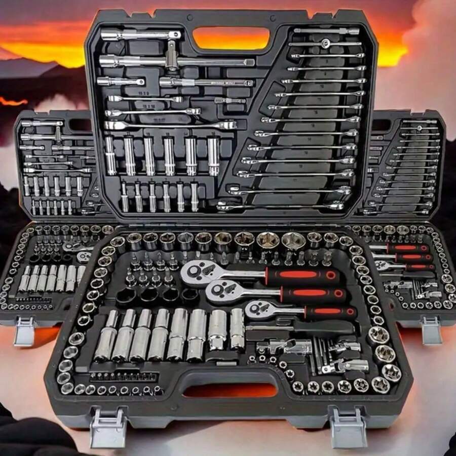 115/46pcs Tool Set With 1/4" Drive Ratchet Wrench, Metric Sockets, Screwdriver Bits, Quick Release Mechanism - Professional Hand Tool Kit For Automotive Repair And DIY, No Assembly Required, Non-Powered, With Case - Multicolor - View 1