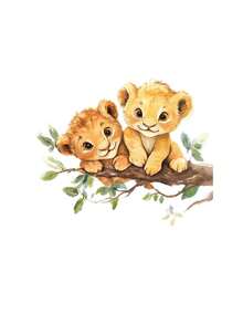 1pc Watercolor 2 Little Lions & Branch Pattern Removable PVC Wall Sticker, Self-Adhesive Waterproof Warm Mori Style Nursery Bedroom Background Wall Decor For Baby Boy - Multicolor - View 9