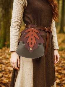 1pc Forest Leaf Faux Leather Medieval Belt Pouch, Vintage Layered Leaf Waist Bag, Renaissance Fair LARP Halloween Cosplay Small Fanny Pack - Multicolor - View 9