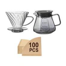 手沖咖啡壺套組，含100片濾紙，玻璃1-4杯一體式濾杯，硼矽玻璃咖啡壺附蓋，13.5/20oz，適用居家、咖啡廳、餐廳與露營 - 彩色 - 查看 8