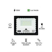 Kit 5 Refletores Led Verde 50w Athlanta Mini Ip67 Bivolt Holofote Para Jardim Fachada Área Externa - Multicolorido - Visão 3