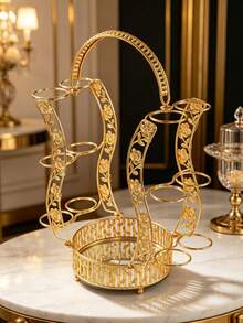 Luxury Gold Floral Lace Cup Holder With Bamboo Base Tray, 10-Cup Metal Tea Glass Stand, Decorative Curved Floral Mug Rack For Home Kitchen, Coffee Bar & Dining Table - View 2