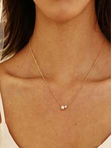 1pc Fashionable Minimalist Elegant Pearl & Zirconia Necklace Choker Chain, Suitable For Daily Wear And Holiday Gift - Necklace - View 4