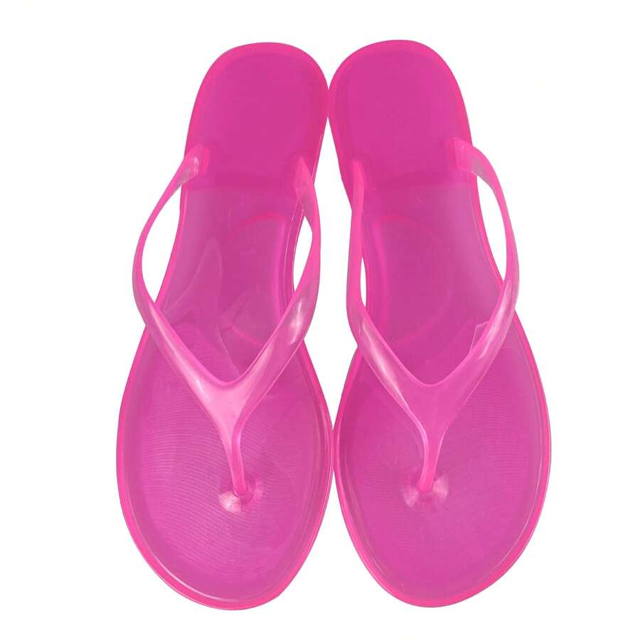 Chanclas de PVC Transparente Color Rosa Pastel, Sandalias Planas Impermeables para Mujer, Ideal para Baño, Hogar, Playa y Piscina en Verano - Rojo rosa - Ver 1