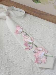 1件中式刺繡荷花領帶，女款與男款領帶，荷花刺繡領帶，刺繡荷花珍珠領帶，女性禮物，生日禮物，女性配件，海灘配件 - 彩色 - 查看 10