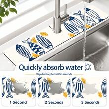 1pc Fish Pattern Anti-Slip Diatom Mud Faucet Drain Pad, Quick-Dry Absorbent Sink Splash Guard, Rubber Base, Suitable For Kitchen/Bathroom Faucet - Multicolor - View 6