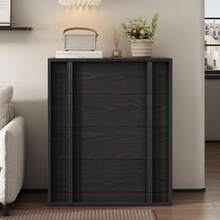 Modern Vertical Handle Bedside Table – 3/4/5 Drawers Wooden Bedside Cabinet – Space-Saving Storage for Bedroom, Living Room, Entryway – Natural Oak - schwarz, 4 Schubladen - Übersicht 5