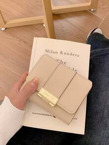 PU Leather Metal Strip Decoration Tri-Fold Short Wallet With Zipper Pocket Coin Purse For Girls Daily Travel And Work Gift,Wallet For Women - Beige - View 7