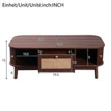 TV Stand And Coffee Table Set, Walnut-Color Living Room Furniture With Sliding Doors, Woven-Style Drawer, Rounded Edge Storage Design - Walnut - View 5