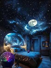 Dreamy Starry Sky Moon Projection Lamp - USB Powered, Multi-Color Light Effects, Romantic Atmosphere For Bedroom, Creative Decorative Night Light, LED Atmosphere Music Sync Color Changing Projection Lamp, Suitable For Bedroom, Game Room And Office Party Gathering - Multicolor - View 3