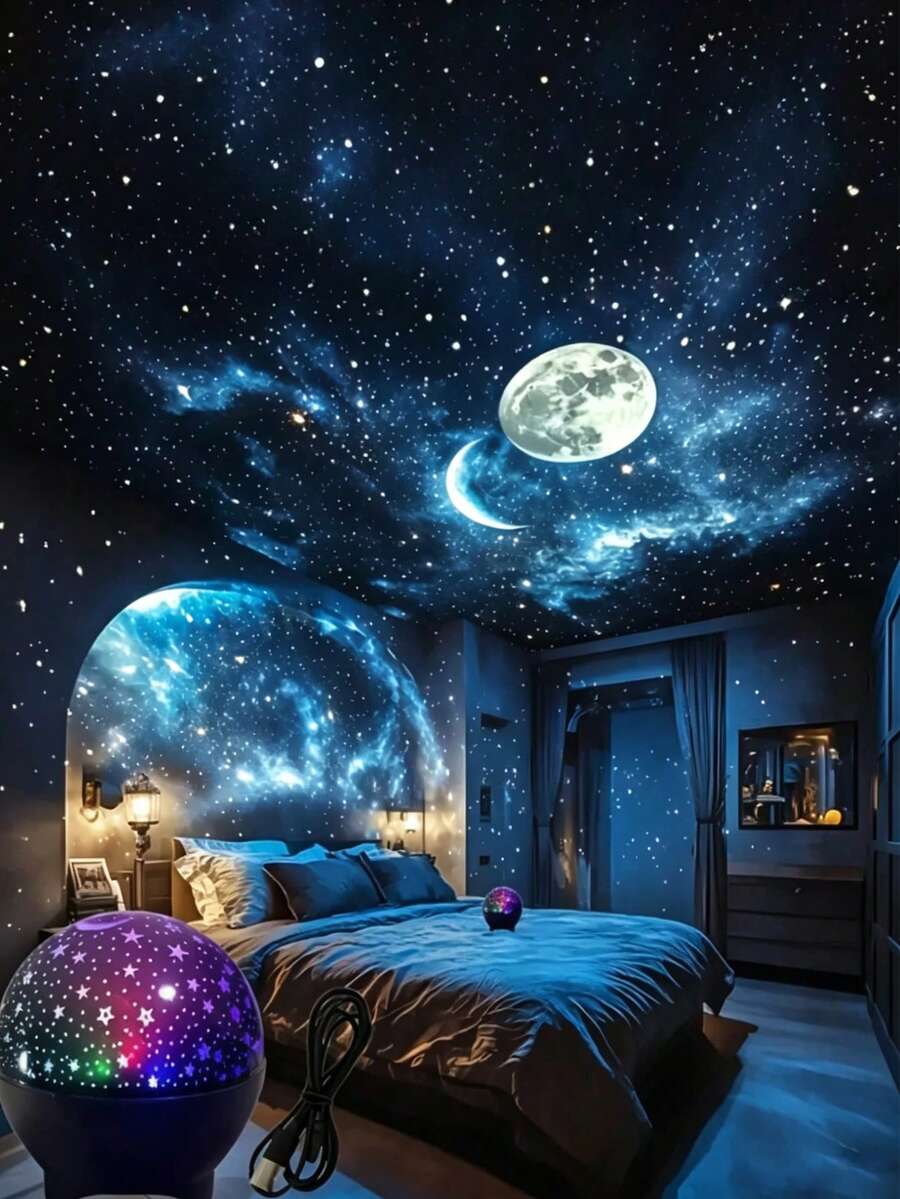 Dreamy Starry Sky Moon Projection Lamp - USB Powered, Multi-Color Light Effects, Romantic Atmosphere For Bedroom, Creative Decorative Night Light, LED Atmosphere Music Sync Color Changing Projection Lamp, Suitable For Bedroom, Game Room And Office Party Gathering - Multicolor - View 1