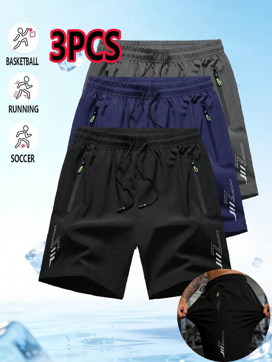 3pcs Men's Printed Workout Shorts, Fitness Running Exercise Pants Sports - Multicolor - View 1