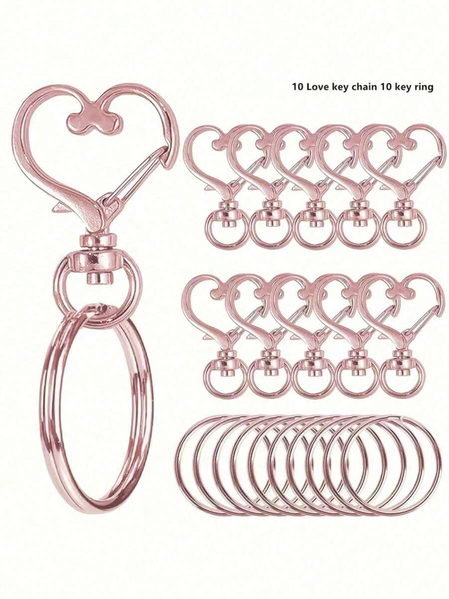 20/80pcs Heart Shaped Rotating Hooks With Key Rings - (Keychain + Key Ring) Keychain Making Accessories, Jewelry Making Accessories, DIY Handmade, Jewelry