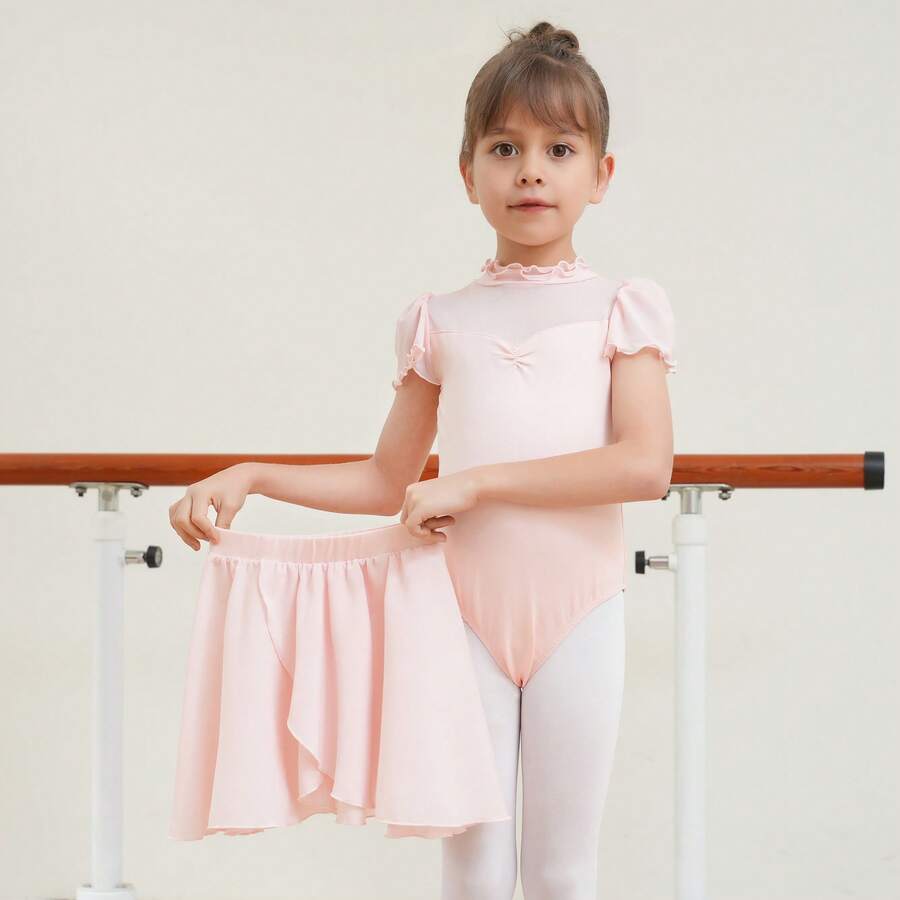 Girls Chiffon Wrap Ballet Skirt, Young Girl Professional Dance Skirt With Elastic Waist & Ties, For Dance Class, Gymnastics - Pink - View 1
