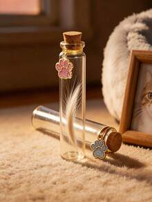 1pc Transparent Glass Pet Memorial Bottle With Paw Print Pendant, Mini Keepsake Jar For Dog Fur And Cat Whiskers, Pet Loss Memorial Gift For Pet Owners - Multicolor - View 5