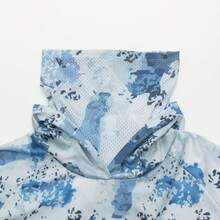 Men's Blue Camouflage Hooded Fishing Shirt With Face Mask, Long Sleeve Sun Protection Top Sports Fall - Baby Blue - View 4