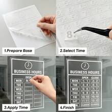 2pcs Business Hours Window Stickers, Transparent UV Resistant Store Hours Decals, Self-Adhesive Open/Closed Time Sign, White Ink Transparent Vinyl Glass Door Stickers School Supplies - A - View 4