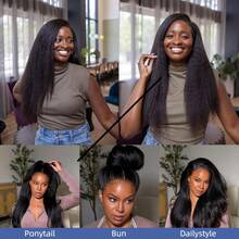 V-Part Yaki Straight Human Hair Wig, No Leave-Out, Glue-Free Upgraded Women's Wig, Yaki Straight V-Part Clip-In Half Wig, 180% Density, 16 Inch, Suitable For Wig Beginners - Natural Black - View 6
