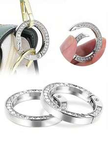 Travel Decorative Spring O-Ring Clip, Alloy Trigger Spring Buckle Keychain, Glossy Key Ring, Creative Keychain Decoration, Suitable For Wallet, Handbag, Key Chain And Bag Decoration; Zinc Alloy Rhinestone Spring Ring Open Ring DIY Jewelry Pendant - Multicolor - View 9
