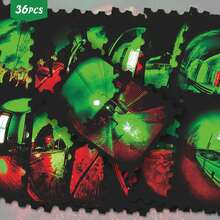 36pcs Red Green Fish Eye Night Scene Die Cut Stickers Pack | Grainy Retro Film Outdoor Street Store Interior Dim Silhouette Figure Weird Distorted Lens Landscape Graphics | Vinyl For Scrapbook, Notebooks & Decor - Rectangle - View 10
