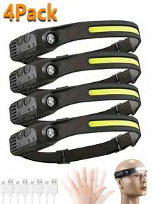 1/2/4pcs Waterproof Rechargeable Headlamp, 5 Ultra-Bright LED Lights, 4 Lighting Modes, Built-In 18650 Lithium Battery 600mAh, Powerful Flashlight, Suitable For Fishing, Night Riding, Adjustable Head Circumference, Perfect For Camping, Hiking - Black - View 2