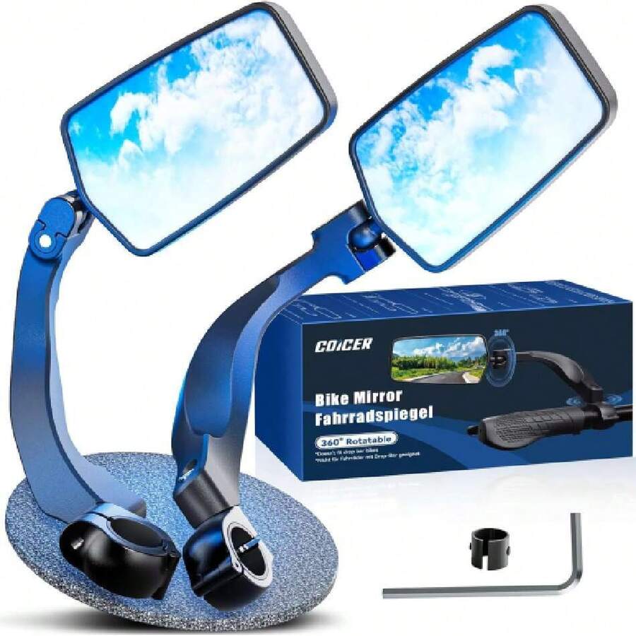 E Bike Mirror Handlebar Mount, 360° Adjustable And Rotatable, Wide Bicycle Mirror For Handlebars,  HD Bike Rearview For Scooter, Motorcycle, MTB, Foldable Shake-Free Durable Ebike Accessories 2PCS,45718125 - Black - View 1