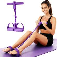 4-Tube Pedal Resistance Band, Multi-Function Sit-Up Pull Rope Yoga Abdominal Trainer, Portable Elastic Leg Arm Waist Fitness Equipment, Suitable For Home Gym Body Shaping - Multicolor - View 2