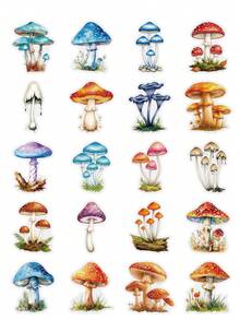 50Pcs Whimsical Watercolor Magic Mushroom Waterproof Stickers, Vibrant Colorful Fairy Toadstool Forest Fungi Decals For Water Bottle Journal Laptop Scrapbook Decor School Supplies - A - View 7