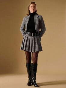 Falda plisada a cuadros de moda para mujer en otoño/invierno - Café integral - Ver 7