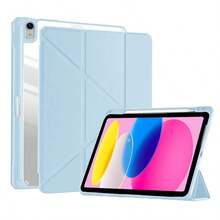 適用於 iPad 11 代 A16 時尚 Y 型折疊平板保護殼，高透明壓克力背板，可自定義 DIY，防震全包防摔，PU 皮革，相容 iPad Air 11、9 代 10.2 吋、8 代 10.2 吋、Pro 11、10 代平板保護殼 - 天藍 - 查看 3