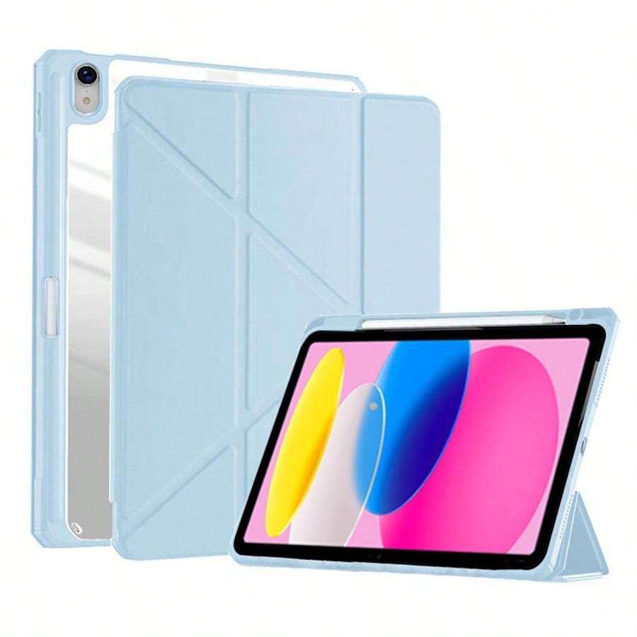 適用於 iPad 11 代 A16 時尚 Y 型折疊平板保護殼，高透明壓克力背板，可自定義 DIY，防震全包防摔，PU 皮革，相容 iPad Air 11、9 代 10.2 吋、8 代 10.2 吋、Pro 11、10 代平板保護殼