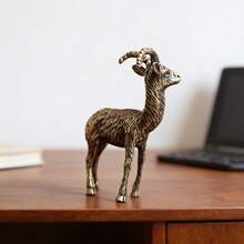 Vintage Brass Small Goat Figurine, Lucky Antelope Home Decor, Solid Antelope Goat Antique Ornament, Desktop Tea Pet Craft Decoration, Desktop Auspicious Mascot Decor, Suitable For Desk And Home Decoration - Brass - View 4