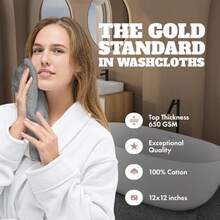 Wealuxe Washcloths 24 Pack - 600 GSM 100% Ring-Spun Cotton Wash Cloths For Showering Highly Absorbent And Soft 12x12 Inch - Light Gray - View 3