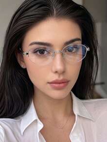 1 Pair Women's Metal Oval Half-Frame Hanging Wire High-Quality Fashion Street Style Decorative Non-Prescription Glasses - Silver - View 1