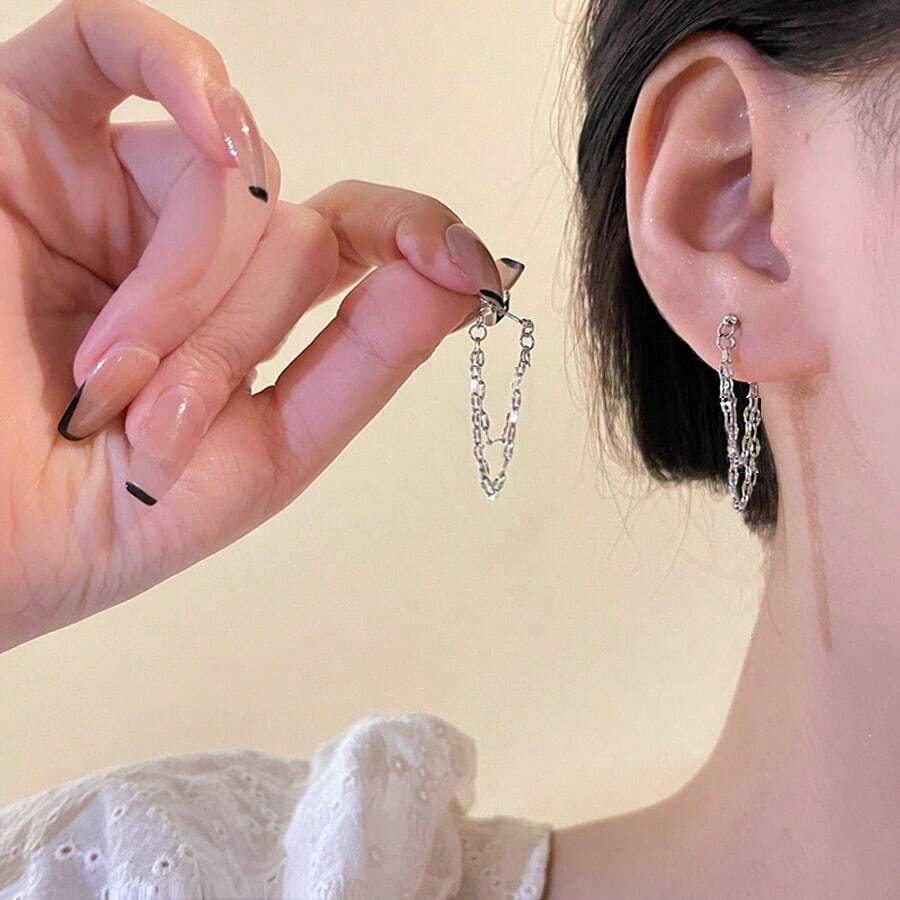 Fashion Geometric Metal Tassel Pendant Earrings, Suitable For Women And Girls - Chain - View 1