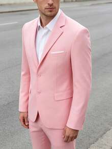 Men's Suit Jacket, Men's Double-Button Elegant Solid Color Slim Fit Single-Breasted Party Suit Formal Business Blazer - Pink - View 8