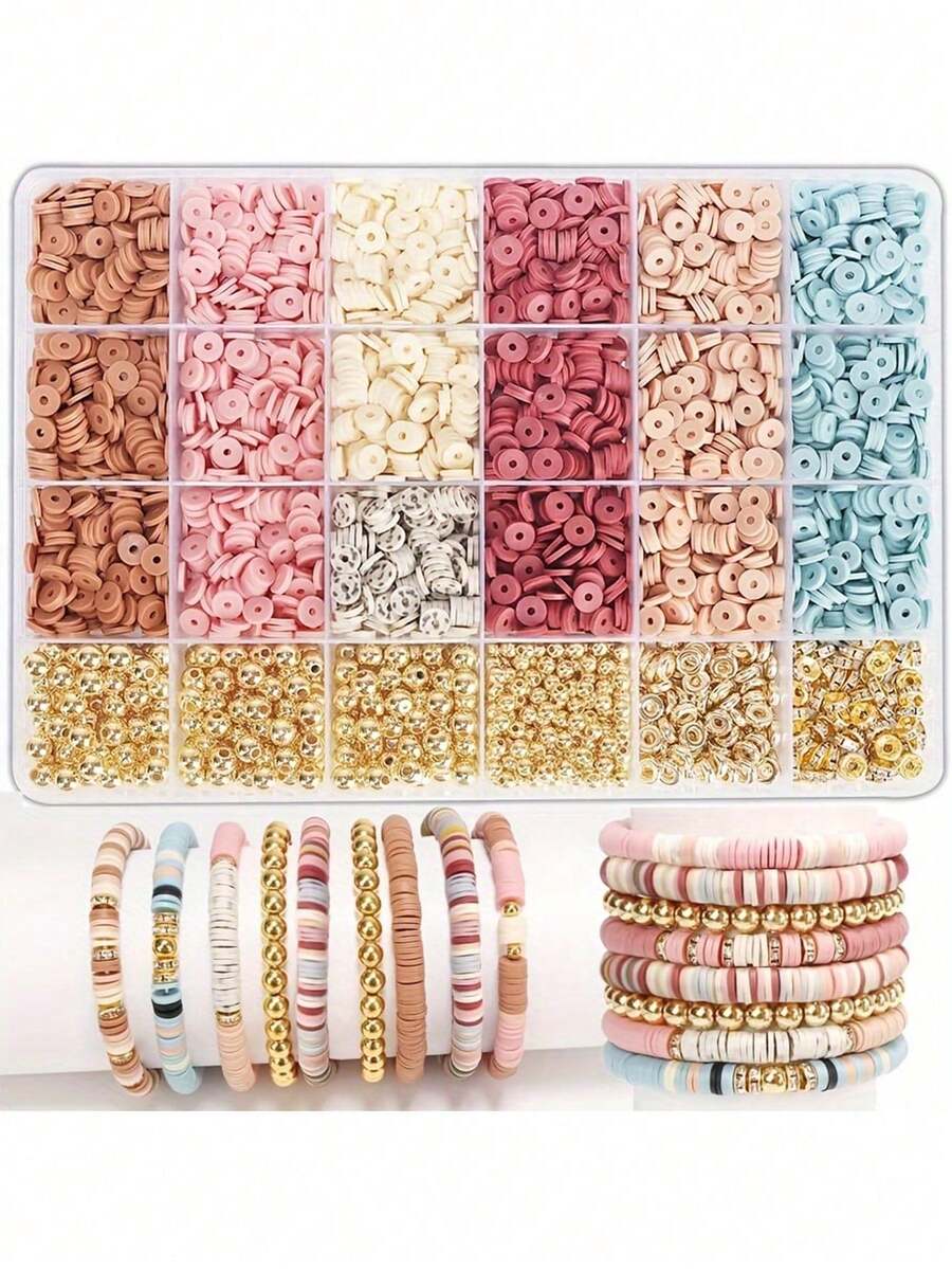 Soft Bohemian Style 1 Box/4000pcs Polymer Clay Beads Set - Mixed Shapes With Hollow Details - DIY Jewelry Making Friendship Bracelets - A - View 1
