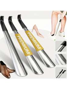 1pc Stainless Steel Coated Shoehorn, Easy Wear & Remove Shoe Helper, Convenient Storage, Metal Shoehorn For Elderly, Children, Pregnant Women - Silver - View 8