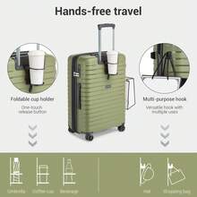 Carry On Suitcase Small 20 Inch Cabin Luggage Medium 24 Inch Large 28 Inch Ribbed PP Hardshell Expandable TSA Lock Cup Holder 3 Piece Luggage Set - Green - View 3
